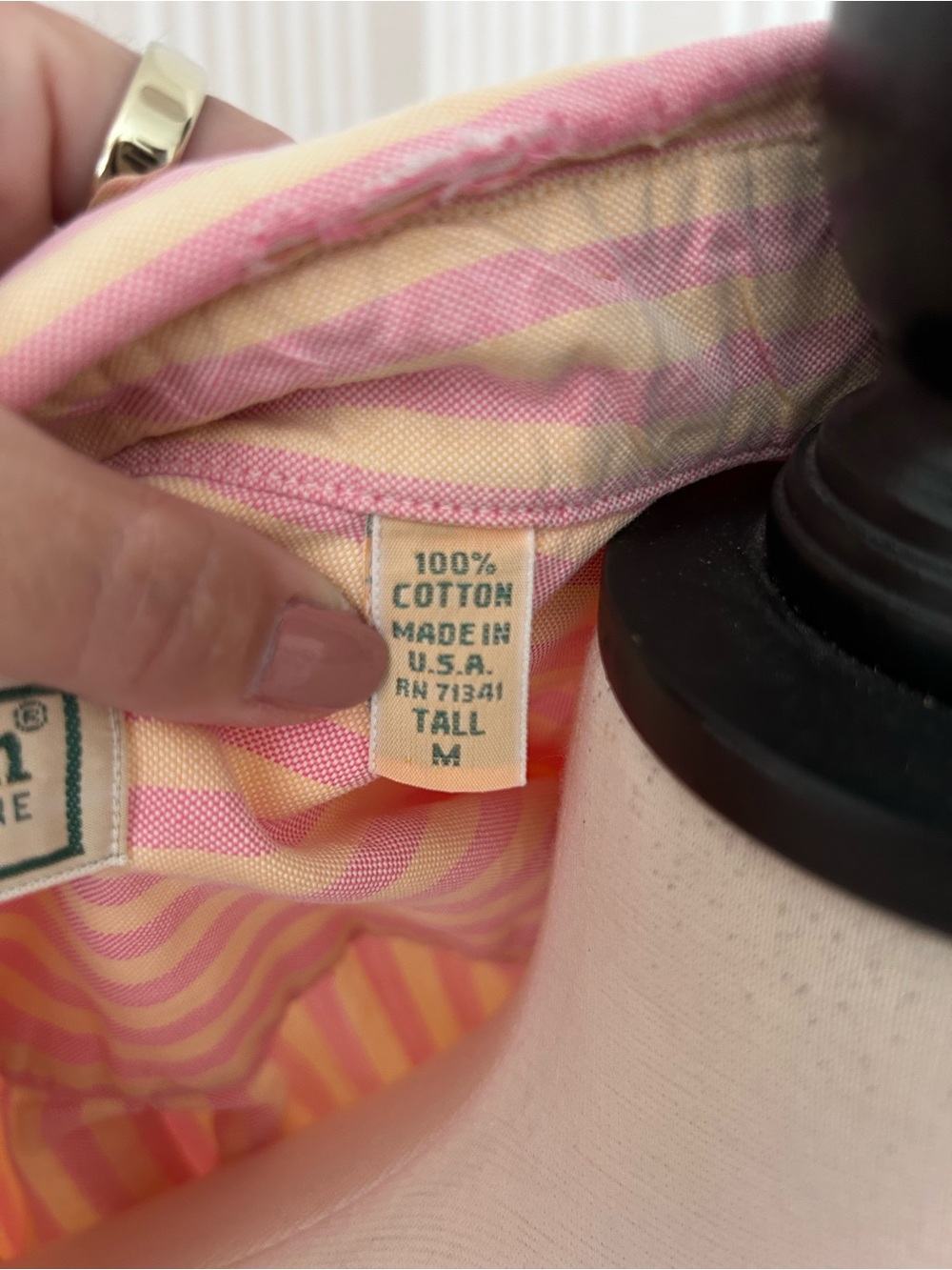 Vintage LL Bean Rare Lemonade Pink/Yellow Striped Button Down USA Size Medium T - Picture 7 of 10